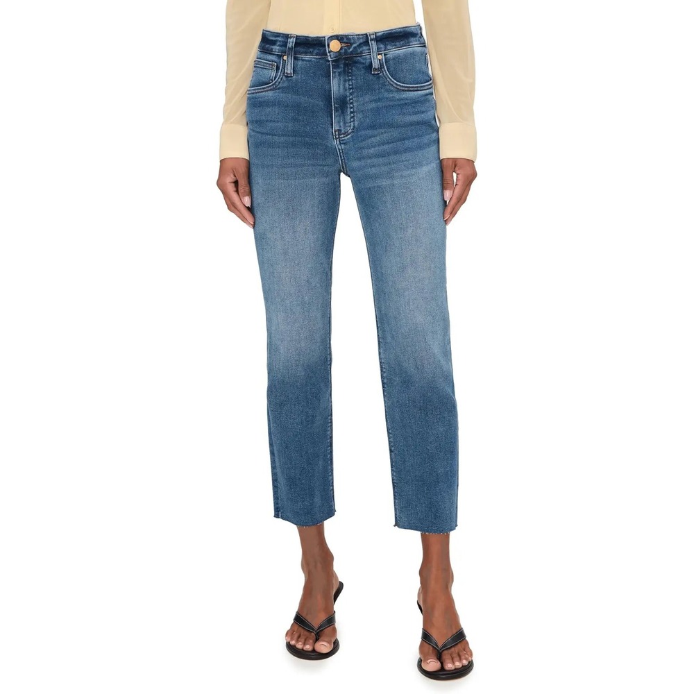 KUT from the Kloth Rachael Fab Ab Mom Jeans Womens 4 Blue EUC Raw Hem